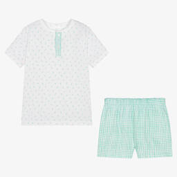 Babidu-Короткая зеленая пижама из хлопка в клетку | Childrensalon Outlet