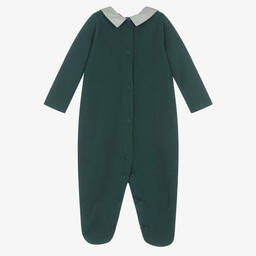 Babidu-Boys Green Cotton Knit Collared Babygrow | Childrensalon Outlet