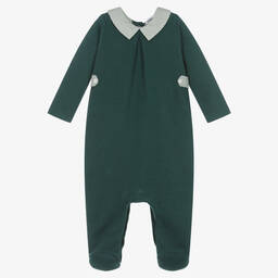 Babidu-Boys Green Cotton Knit Collared Babygrow | Childrensalon Outlet