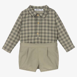 Babidu-Boys Green Cotton Shorts Set | Childrensalon Outlet