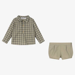 Babidu-Boys Green Cotton Shorts Set | Childrensalon Outlet