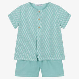 Babidu-Boys Green Cotton Shorts Set | Childrensalon Outlet