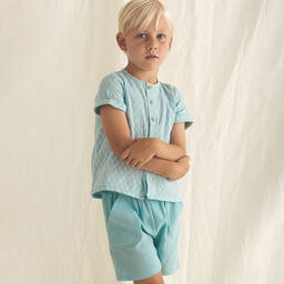 Babidu-Boys Green Cotton Shorts Set | Childrensalon Outlet