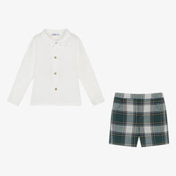 Babidu-Boys Green Tartan Cotton Shorts Set | Childrensalon Outlet