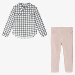 Babidu-Boys Grey Check Cotton Trouser Set | Childrensalon Outlet