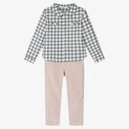 Babidu-Boys Grey Check Cotton Trouser Set | Childrensalon Outlet