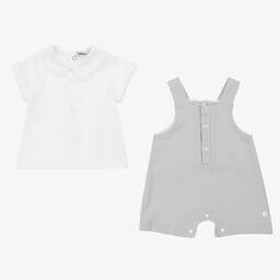 Babidu-Boys Grey Dungaree Shorts Set | Childrensalon Outlet