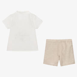 Babidu-Кремовая рубашка и бежевые шорты из хлопка для мальчиков | Childrensalon Outlet