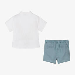 Babidu-Boys Ivory & Blue Linen Shorts Set | Childrensalon Outlet