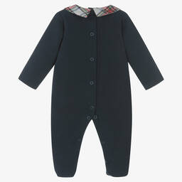 Babidu-Boys Navy Blue Cotton Tartan Babygrow | Childrensalon Outlet