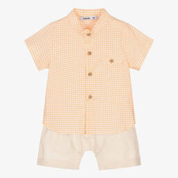 Babidu-طقم شورت أطفال ولادي قطن لون برتقالي | Childrensalon Outlet