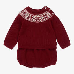 Babidu-طقم شورت أطفال ولادي قطن محبوك لون أحمر داكن | Childrensalon Outlet