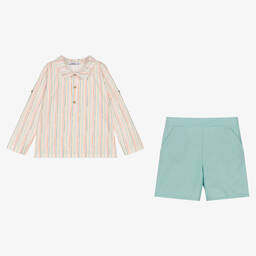 Babidu-Boys Striped Cotton Shorts Set | Childrensalon Outlet