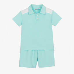 Babidu-Boys Turquoise Blue Cotton Shorts Set | Childrensalon Outlet