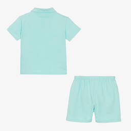 Babidu-Boys Turquoise Blue Cotton Shorts Set | Childrensalon Outlet