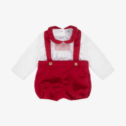 Babidu-Boys Velvet Red Dungaree Set | Childrensalon Outlet