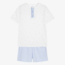 Babidu-Boys White & Blue Cotton Pyjamas | Childrensalon Outlet