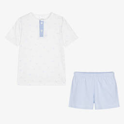 Babidu-Boys White & Blue Cotton Pyjamas | Childrensalon Outlet