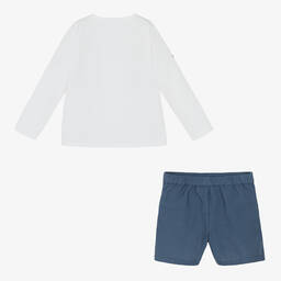Babidu-Boys White & Blue Cotton Shorts Set | Childrensalon Outlet