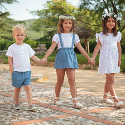 Babidu-Boys White & Blue Cotton Shorts Set | Childrensalon Outlet