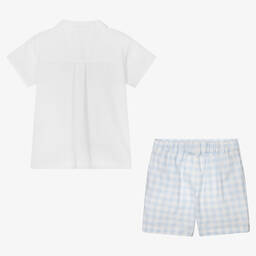 Babidu-Белый топ и голубые шорты в мелкую клетку | Childrensalon Outlet