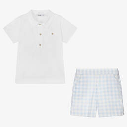 Babidu-Белый топ и голубые шорты в мелкую клетку | Childrensalon Outlet