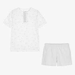 Babidu-Boys White & Grey Cotton Pyjamas | Childrensalon Outlet