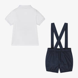 Babidu-Boys White & Navy Blue Cotton Shorts Set | Childrensalon Outlet