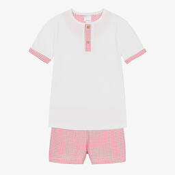 Babidu-Boys White & Red Cotton Short Pyjamas | Childrensalon Outlet