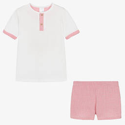 Babidu-Boys White & Red Cotton Short Pyjamas | Childrensalon Outlet