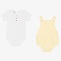 Babidu-طقم دانغريز أطفال ولادي قطن لون أصفر وأبيض | Childrensalon Outlet