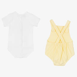 Babidu-طقم دانغريز أطفال ولادي قطن لون أصفر وأبيض | Childrensalon Outlet