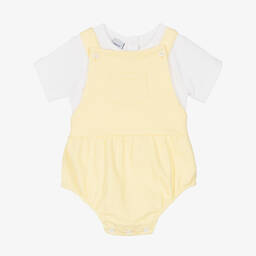 Babidu-طقم دانغريز أطفال ولادي قطن لون أصفر وأبيض | Childrensalon Outlet