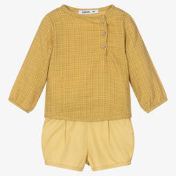 Babidu-Boys Yellow Cotton Shorts Set | Childrensalon Outlet