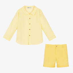 Babidu-Желтая рубашка в клетку и шорты из хлопка | Childrensalon Outlet