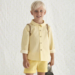 Babidu-Желтая рубашка в клетку и шорты из хлопка | Childrensalon Outlet