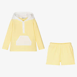 Babidu-Boys Yellow & White Cotton Shorts Set | Childrensalon Outlet