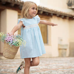 Babidu-Girls Aqua Green Shirred Seersucker Dress | Childrensalon Outlet
