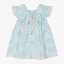 Babidu-Girls Aqua Green Shirred Seersucker Dress | Childrensalon Outlet