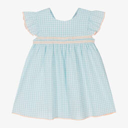 Babidu-Girls Aqua Green Shirred Seersucker Dress | Childrensalon Outlet