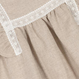 Babidu-Girls Beige Cotton Dress | Childrensalon Outlet