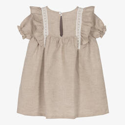 Babidu-Girls Beige Cotton Dress | Childrensalon Outlet