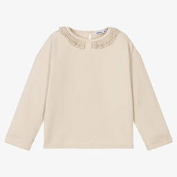 Babidu-Girls Beige Cotton Sweatshirt | Childrensalon Outlet