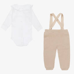 Babidu-طقم بنطلون قطن وأكريليك لون بيج للمولودات | Childrensalon Outlet