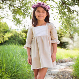 بابيدو -فستان مزيج قطن وكتان لون بيج | Childrensalon Outlet