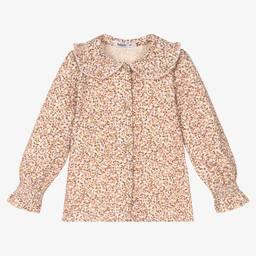 بابيدو -Girls Beige & Pink Floral Cotton Blouse | Childrensalon Outlet