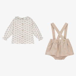 Babidu-Girls Beige & White Tree Print Skirt Set | Childrensalon Outlet