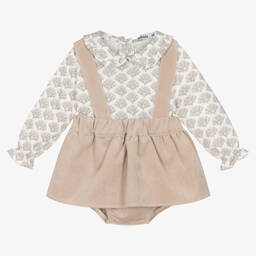 Babidu-Girls Beige & White Tree Print Skirt Set | Childrensalon Outlet
