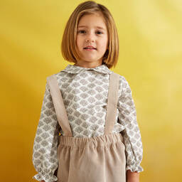 Babidu-Girls Beige & White Tree Print Skirt Set | Childrensalon Outlet