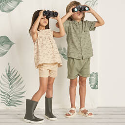 Babidu-Girls Beige Zebra Shorts Set | Childrensalon Outlet